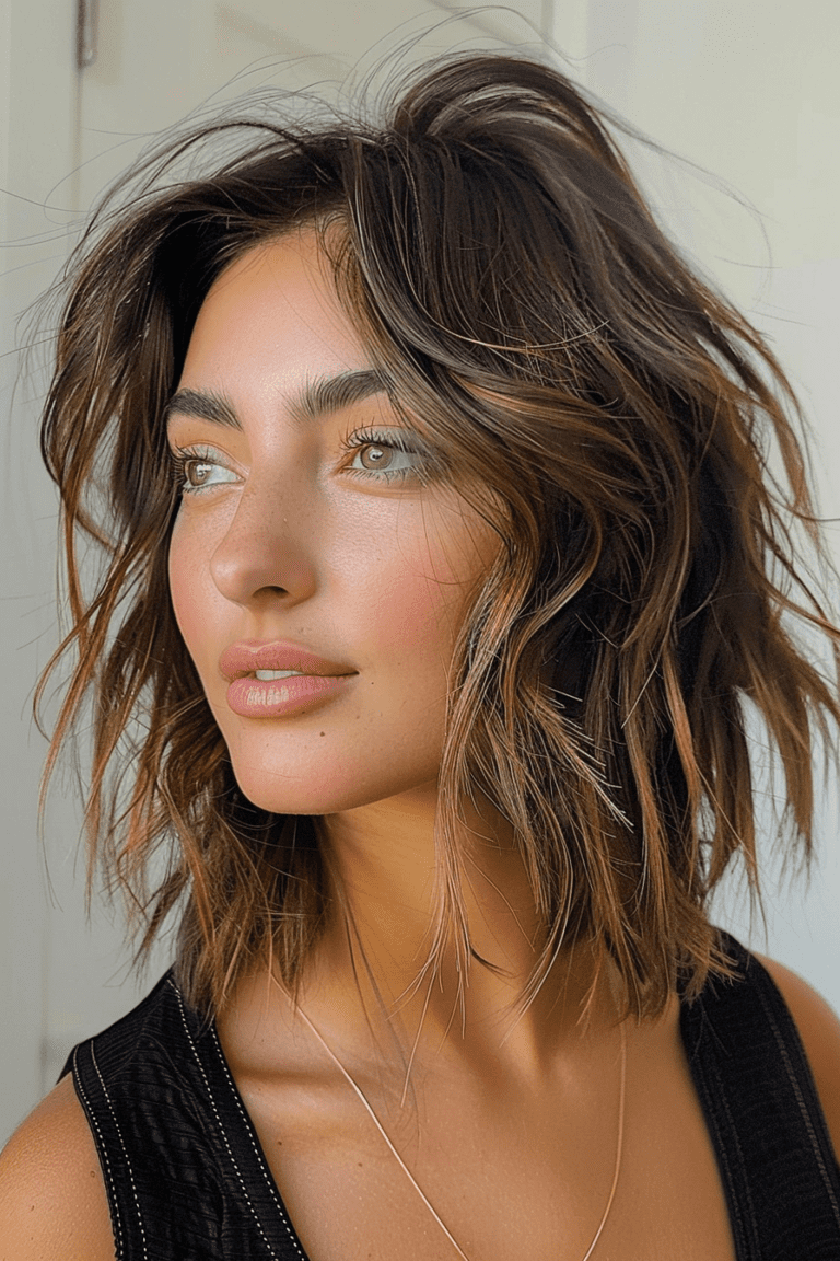Messy Lob with Layers and Beach Waves