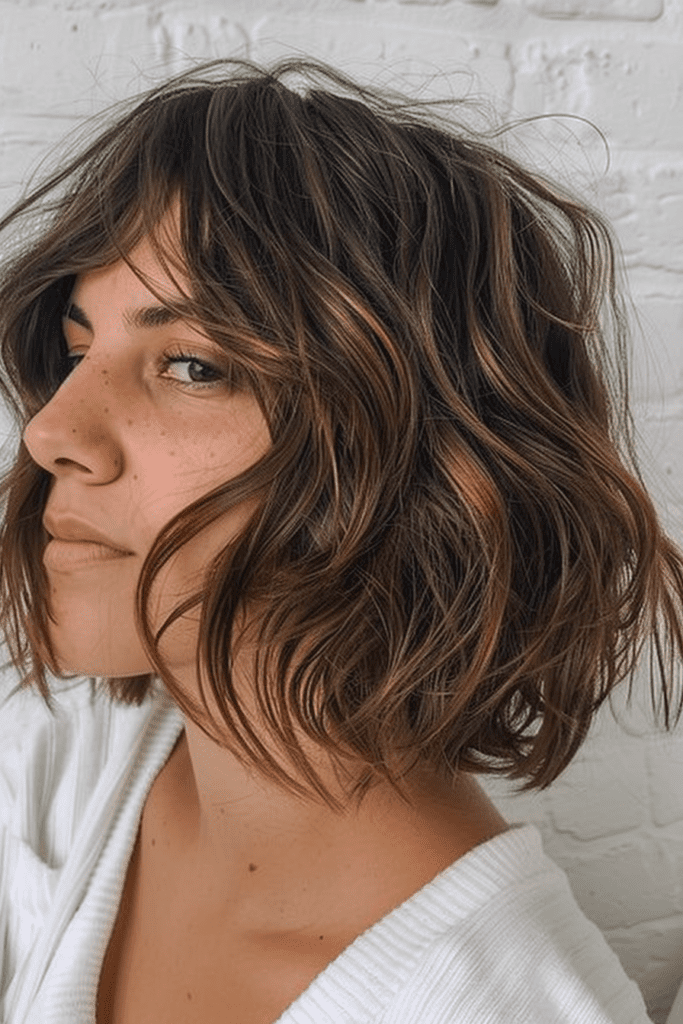Brown Bob With Waves And Highlights