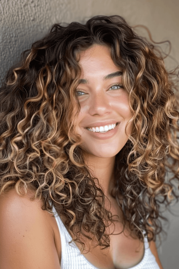 Brown Curly Hair with Blonde Highlights