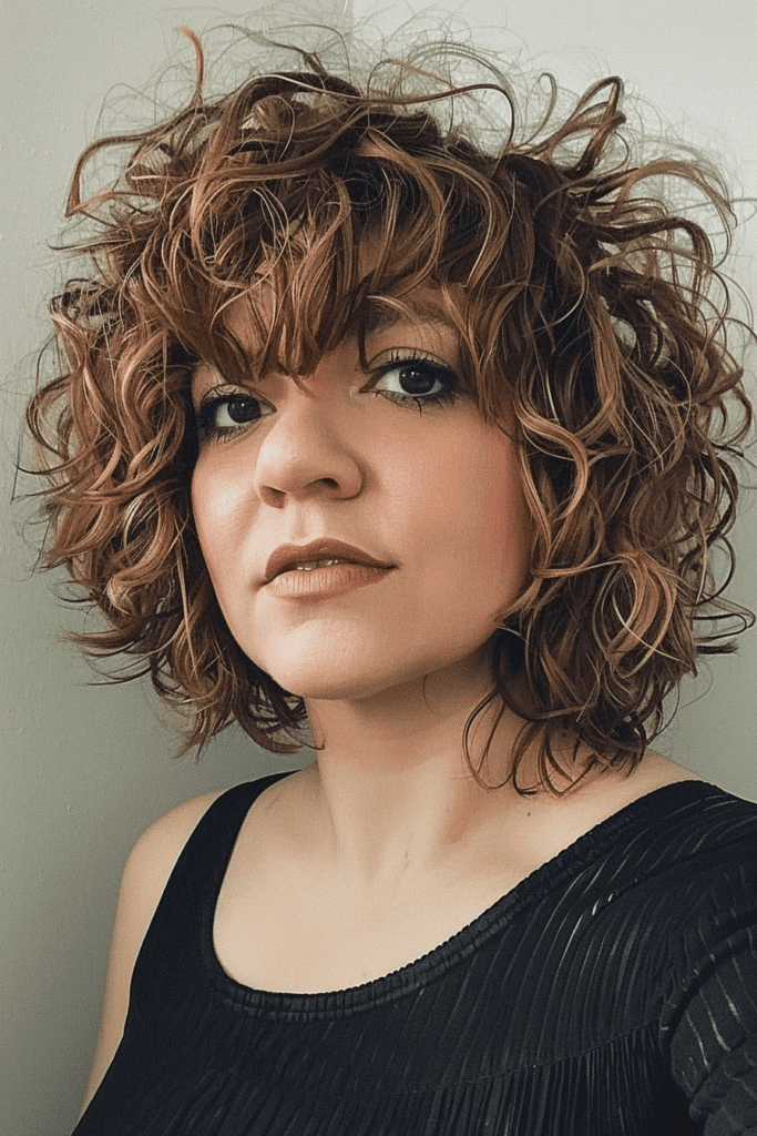 Choppy Curly Bob with Messy Curly Bangs