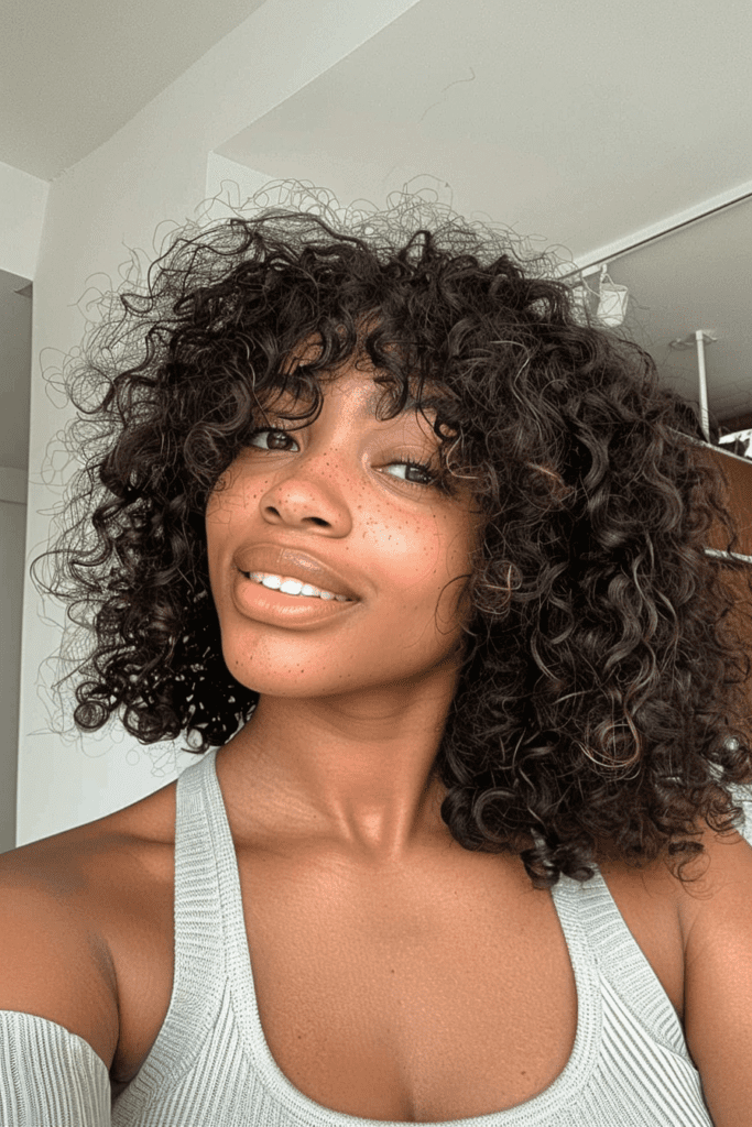 Coiled Curls with Curtain Bangs