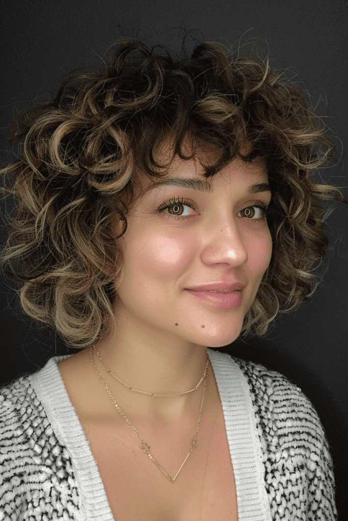 Curly Bob with Bangs and Highlights