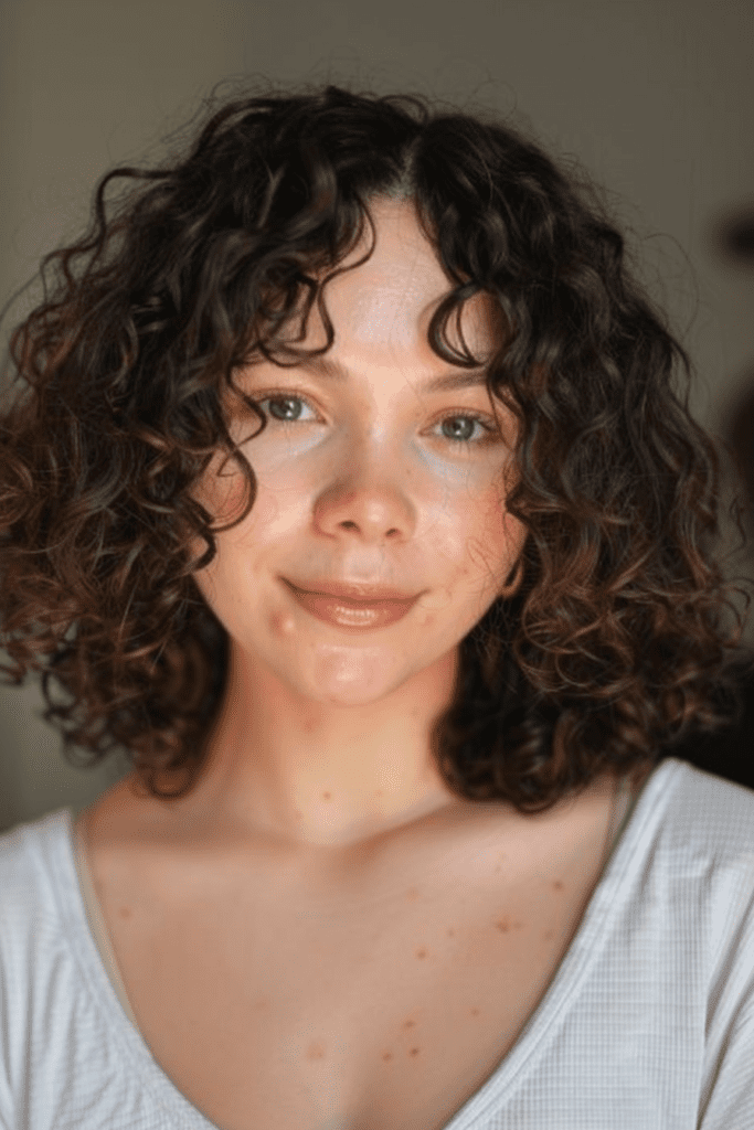 Curly Hairstyle with Curtain Bangs
