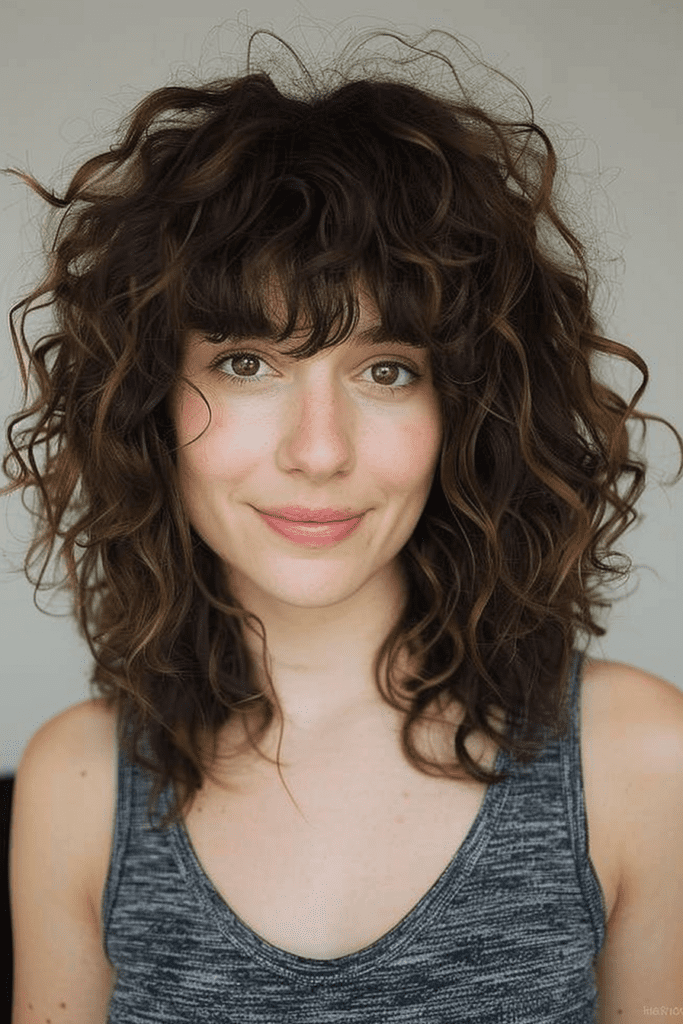 Curly Layered Hairstyle with Bangs