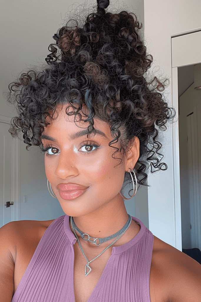 Curly Updo with Curtain Bangs