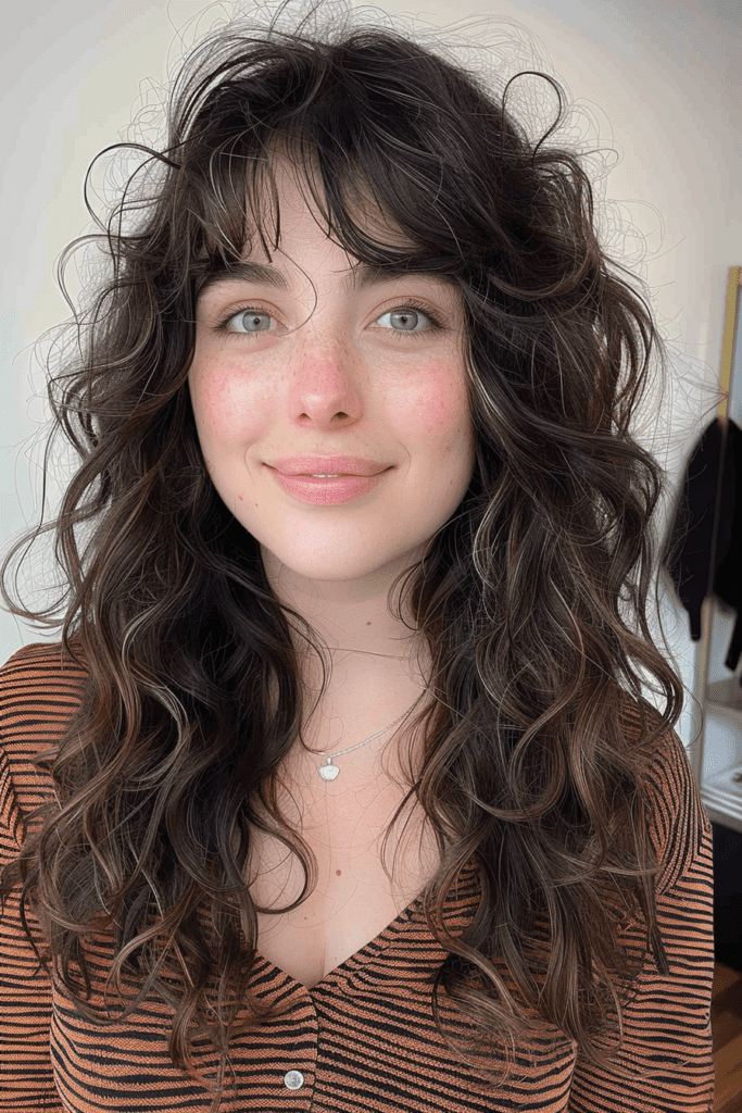 Curly Waves with Long Curtain Bangs