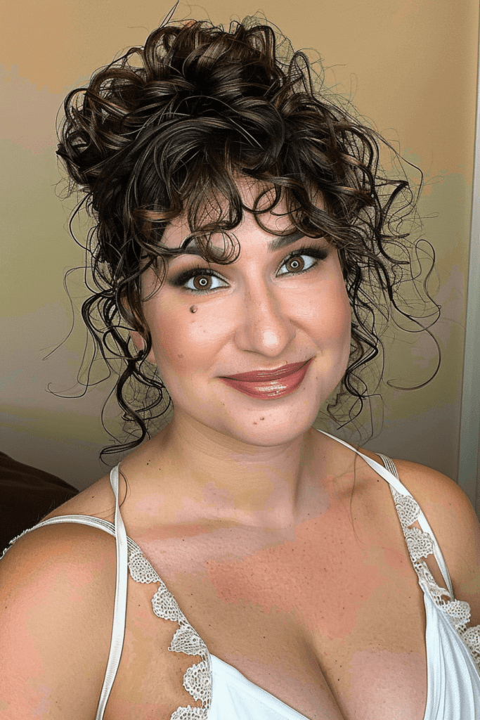 Face Framing Updo with Curly Bangs