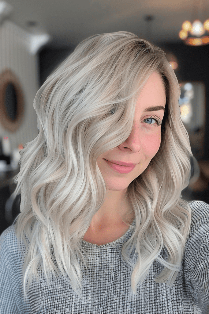 Icy Blonde Cool Toned Balayage with Silver Lowlights