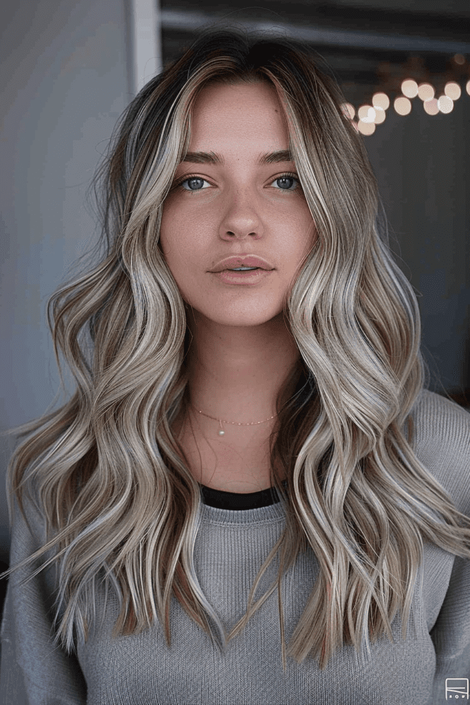 Light Blonde Balayage Ends with Dark Brown Roots