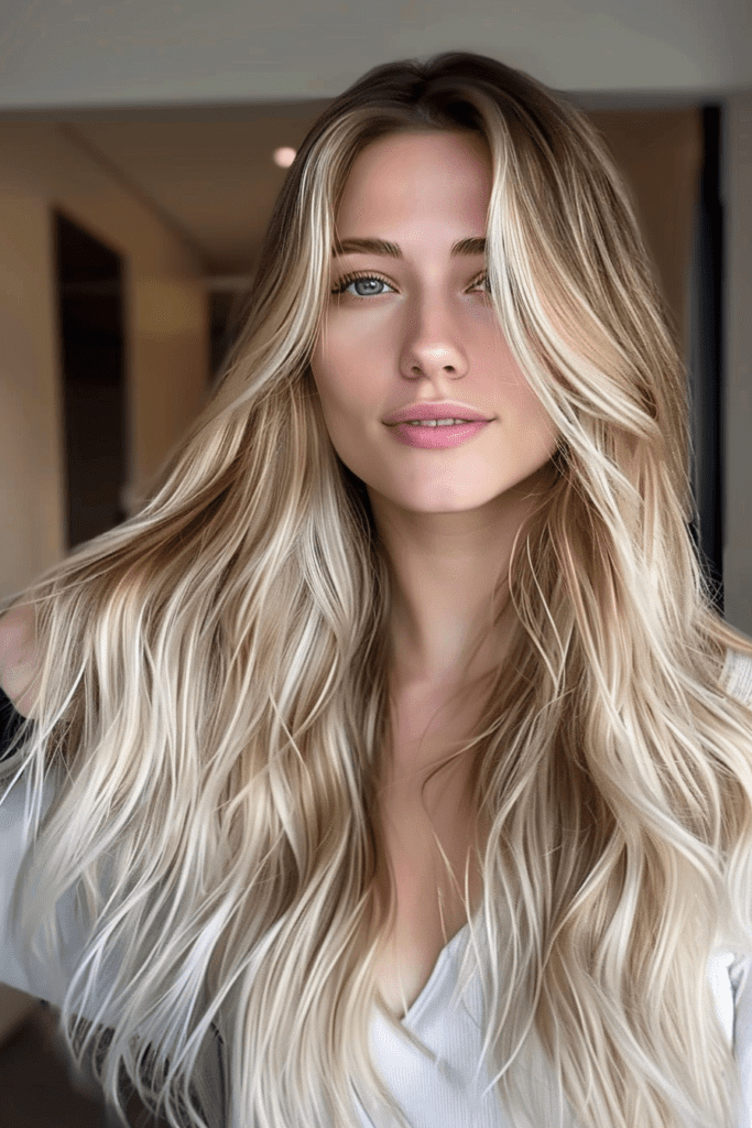 Long Blonde Hair with Wet Balayage
