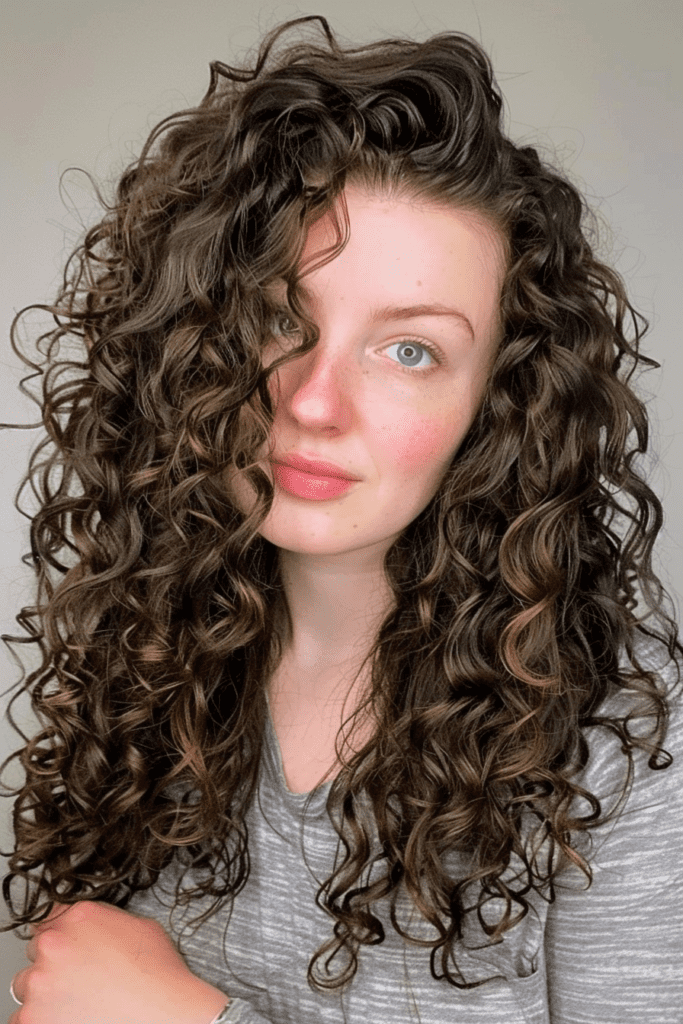 Long Curly Hair with Side Parting