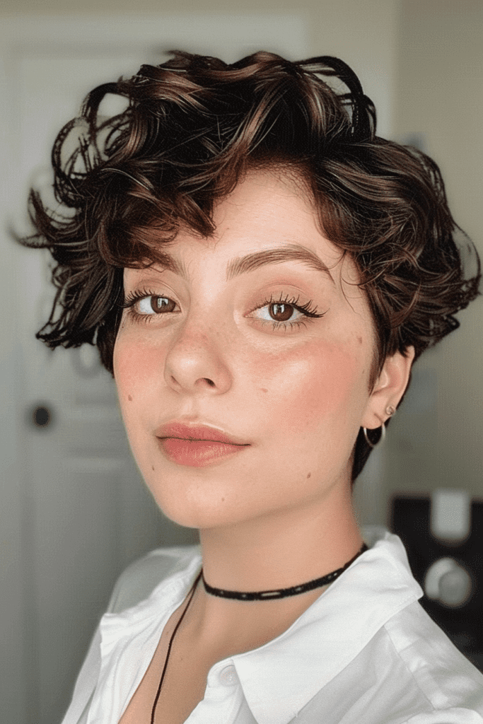 Long Curly Pixie with Side Part