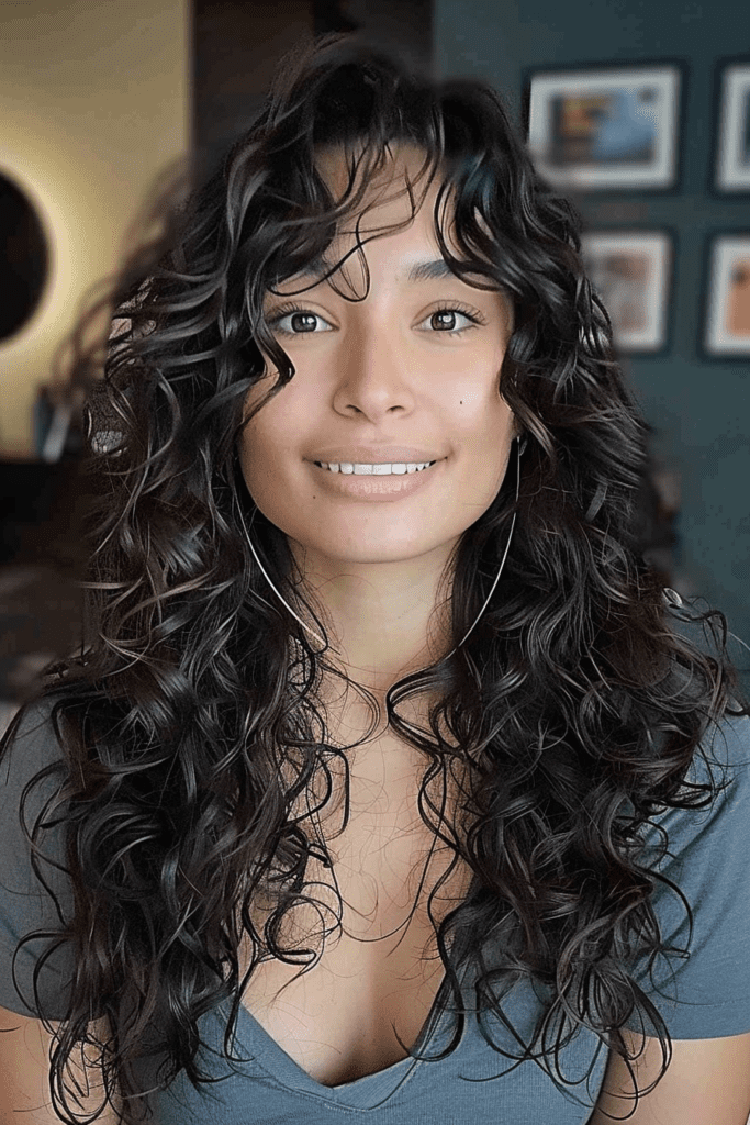 Long Layered Curls and Curly Curtain Fringe