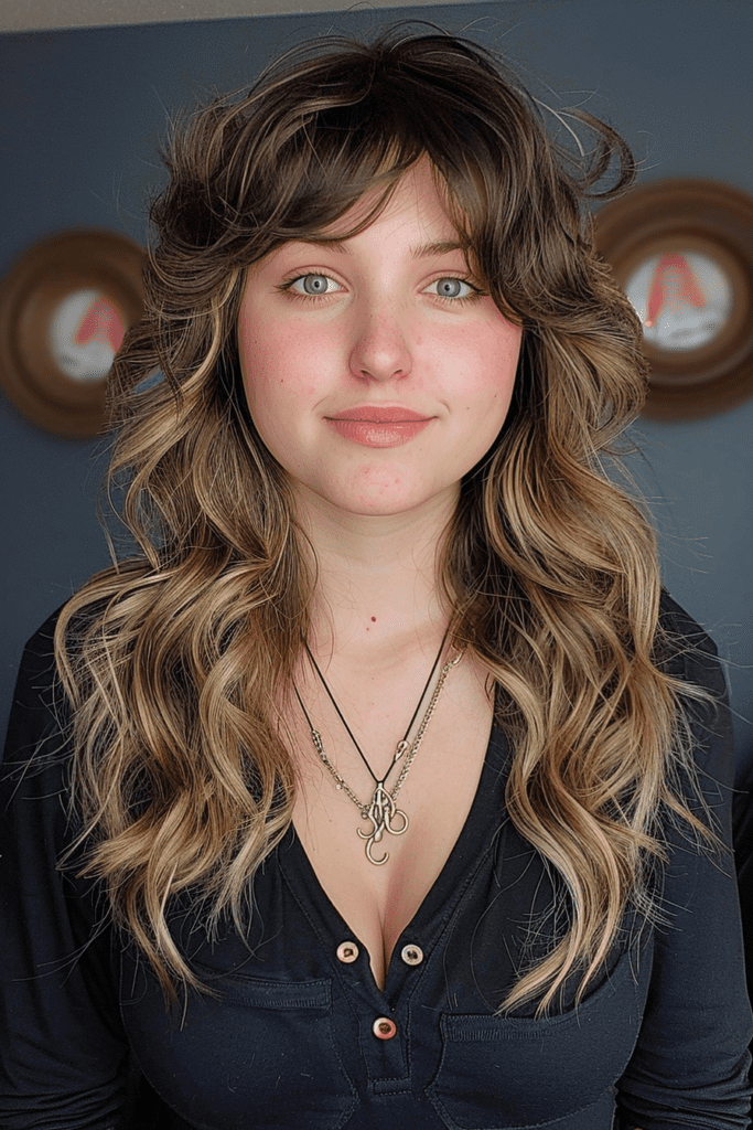 Long Layers with Loose Curls and curtain fringe