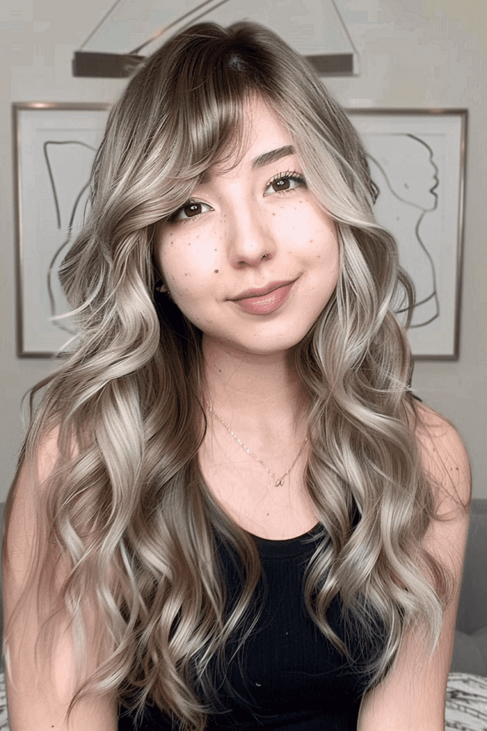 Long Wavy Light Brown to Silver Ombre Hair