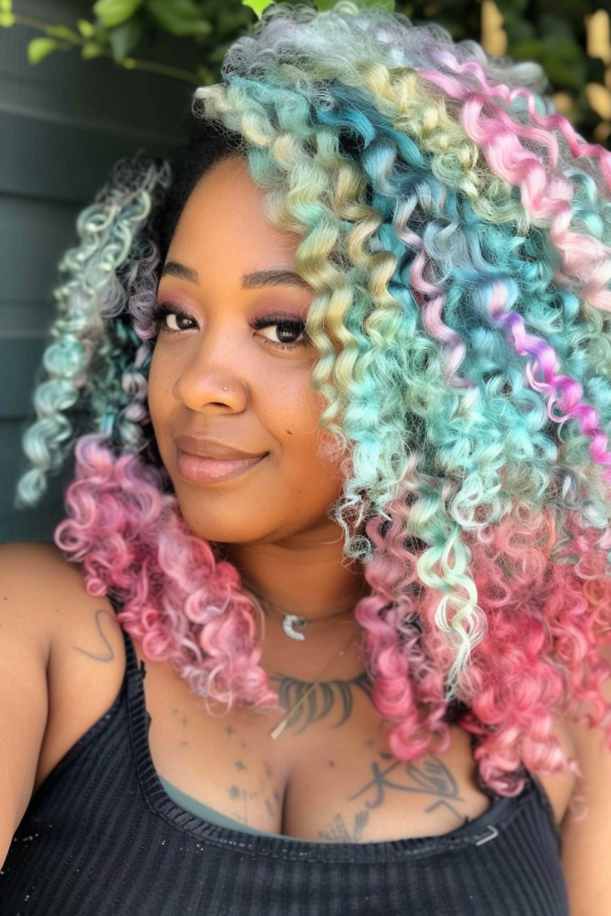 Pastel Rainbow Ombre on Natural Hair