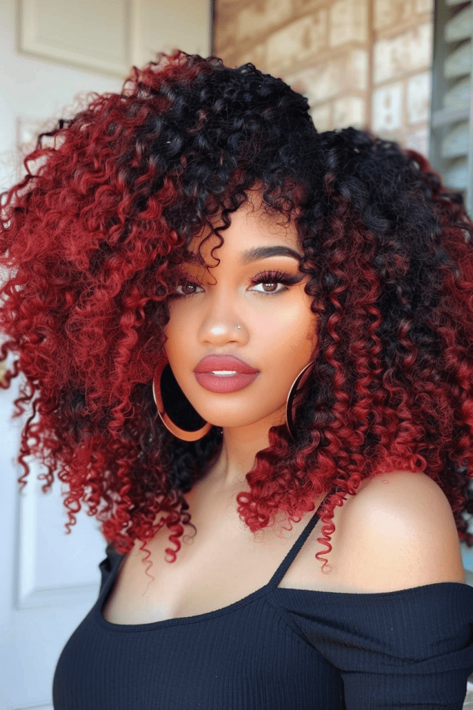 Red Ombre on Big Natural Hair