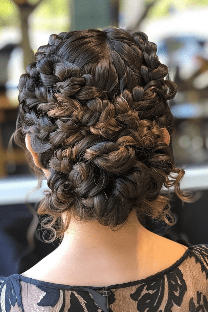 Romantically Braided Curly Updo