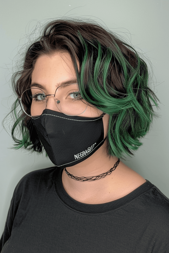 Rounded Bob with Green Highlights