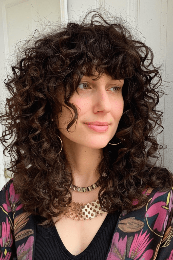 Shag with Bangs for Medium Length Spiral Curls