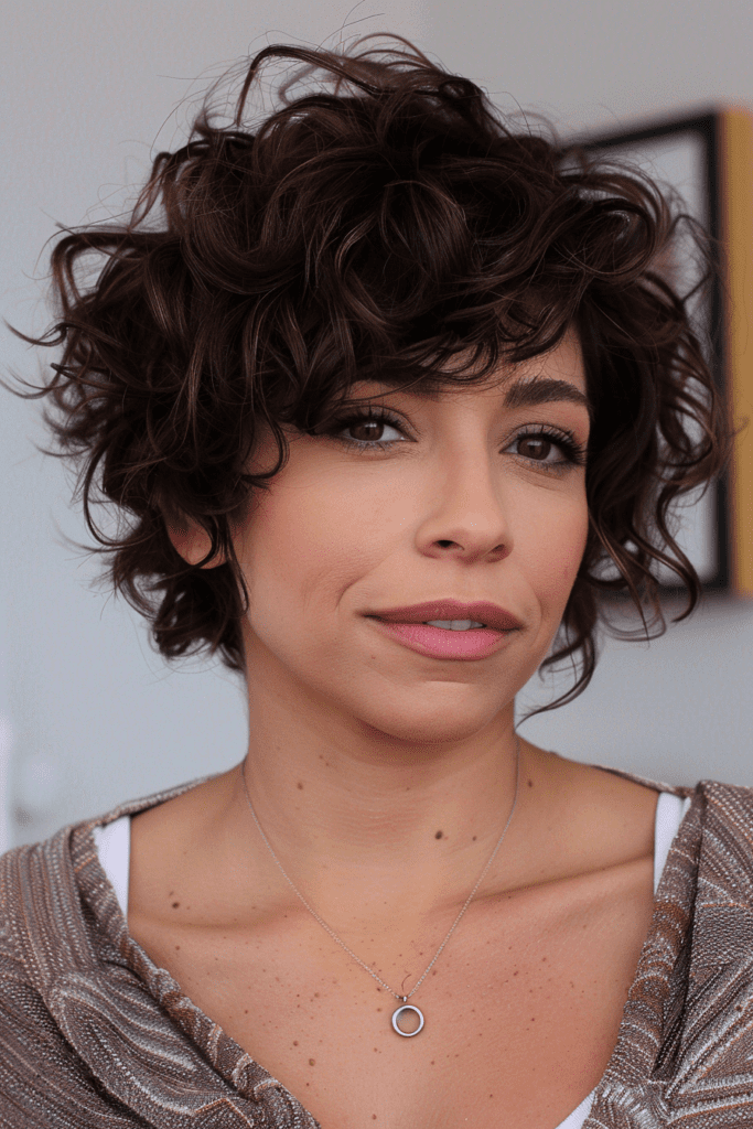 Short Curly Hair with Side Bangs