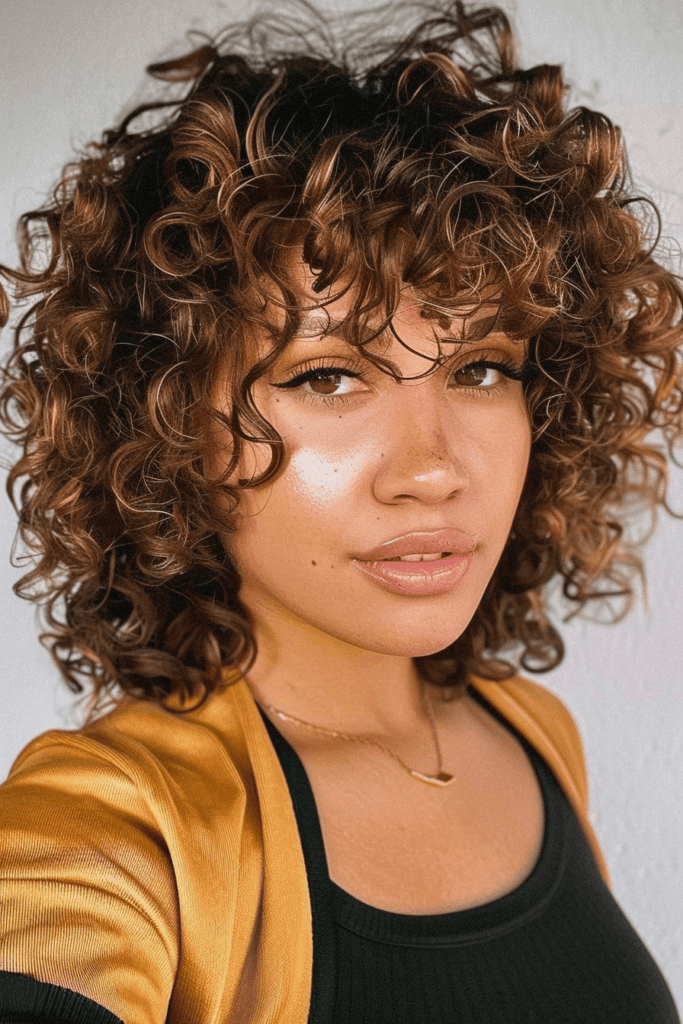 Short Wolf Cut for Chocolate Brown Curly Hair