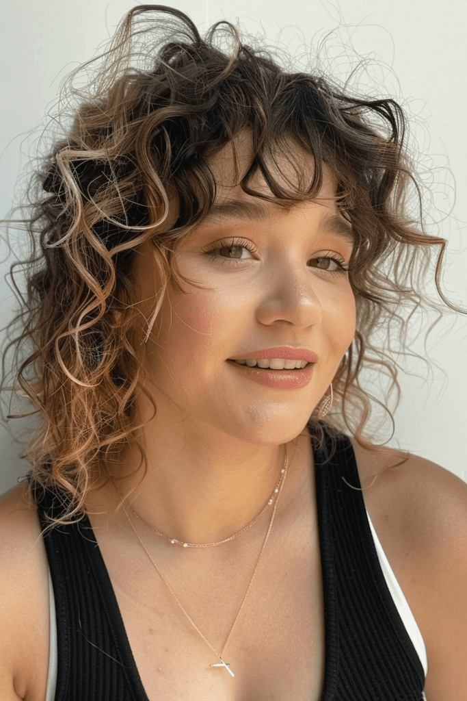 Shoulder Length Curly Shag with Block Color