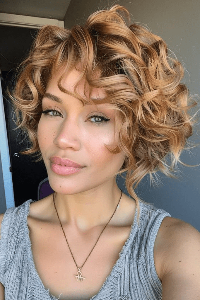 Side Parted Curly Inverted Bob