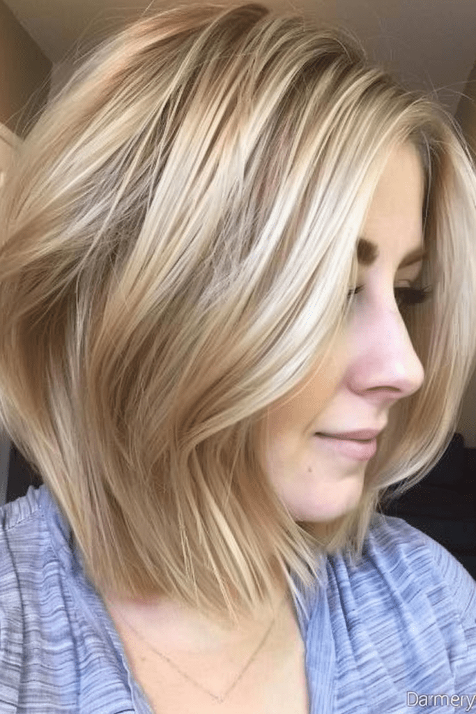 Stacked Angled Blonde Bob For Thick Hair