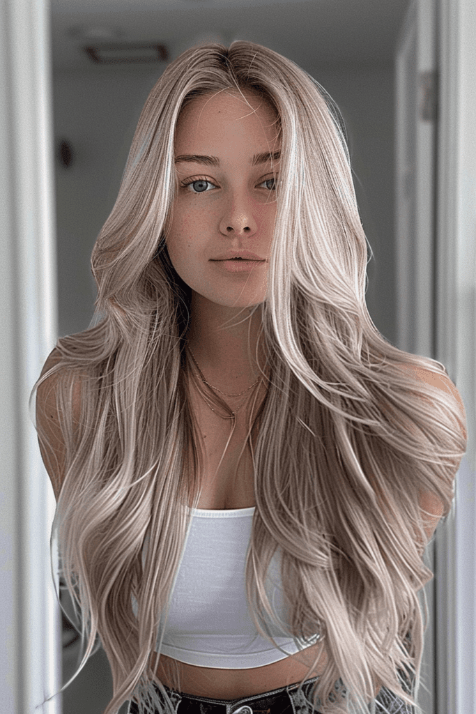 Stunning Pearl Blonde Balayage for women with long straight hair