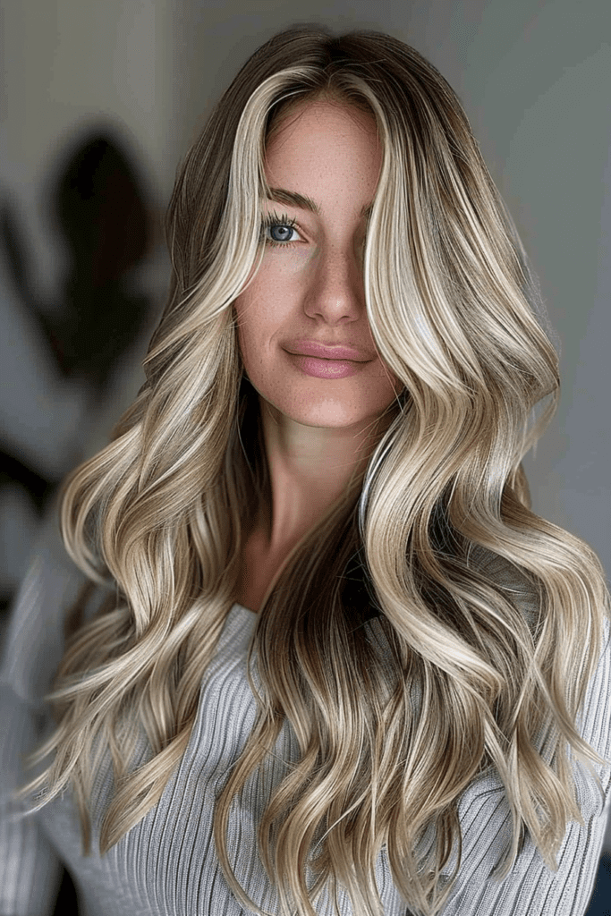 Sultry Dark Blonde and Champagne Blonde Balayage for Long Hair