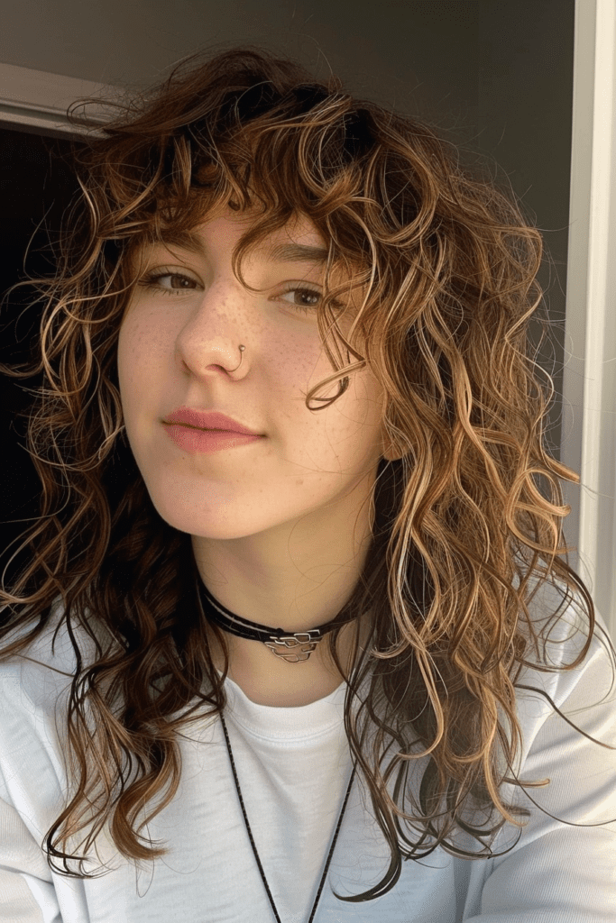 Wavy Perm Hairstyle with Curly Bangs