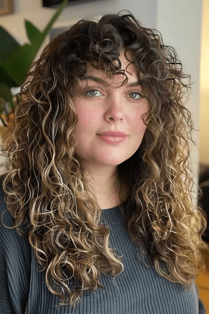 Wolf Cut on Long Curly Hair with Balayage