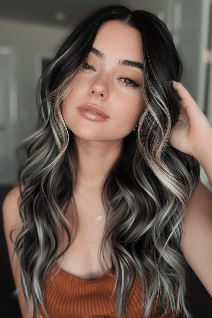 Black Hair with Cool Blonde Highlights