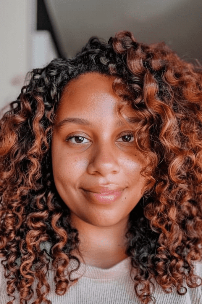 Black Kinky Curls with Ginger Highlights