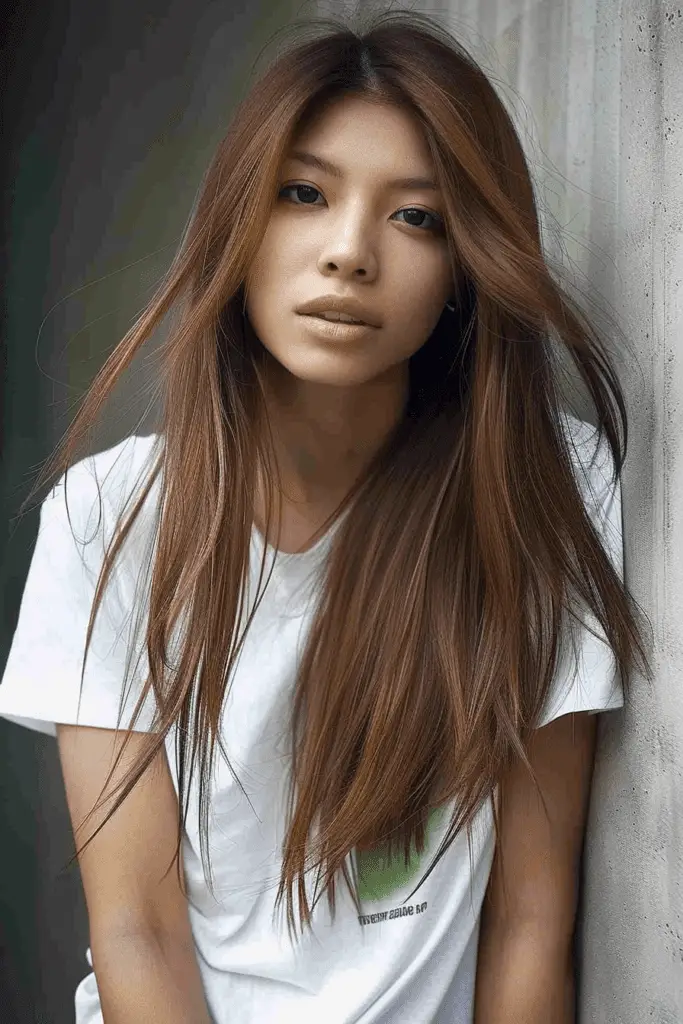 Chic Medium to Long Light Brown Straight Hairstyle