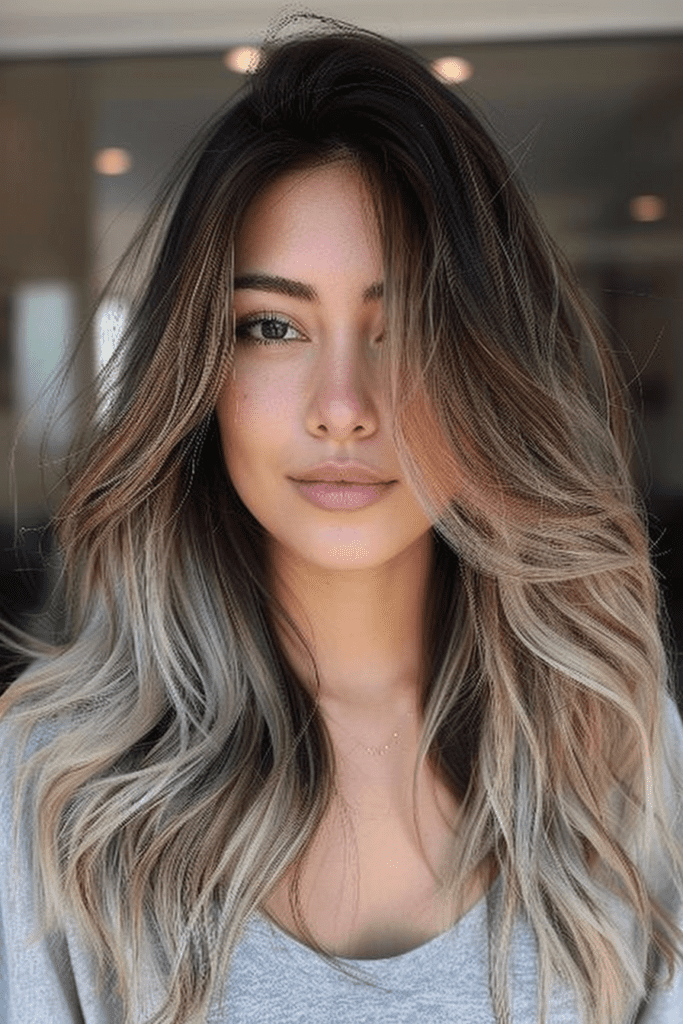 Dark Brown Hair With Ash Blonde Ombre