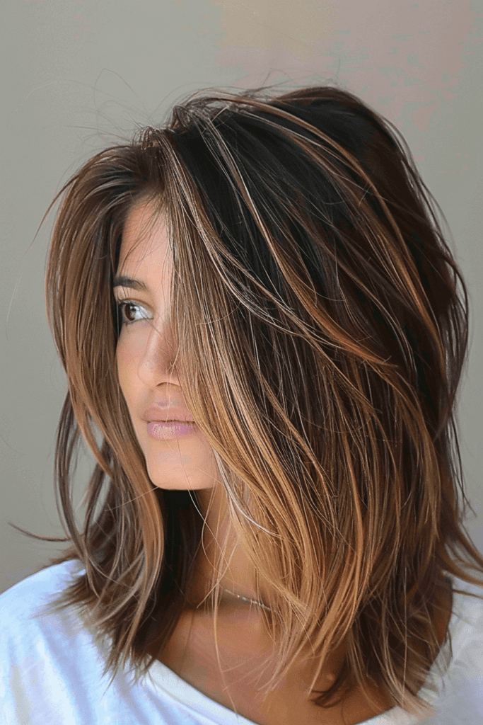Dimensional Highlights on Brown hair with Soft Framing
