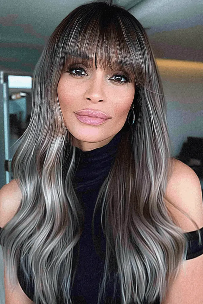 Long Ashy Hair with Blunt Bangs for women with straight hair