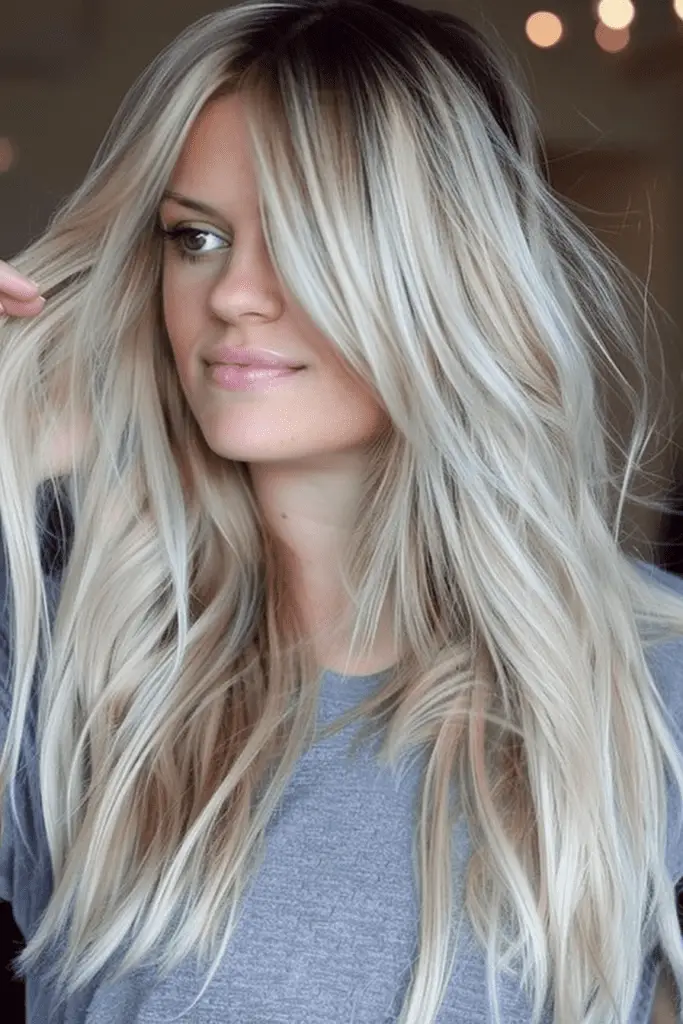 Long Blonde Hairstyle with Natural Color Roots