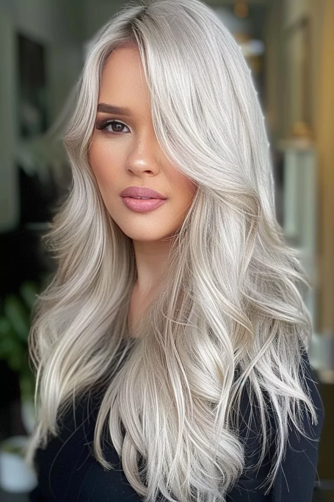 Long Hair with White Blonde Color and Lowlights