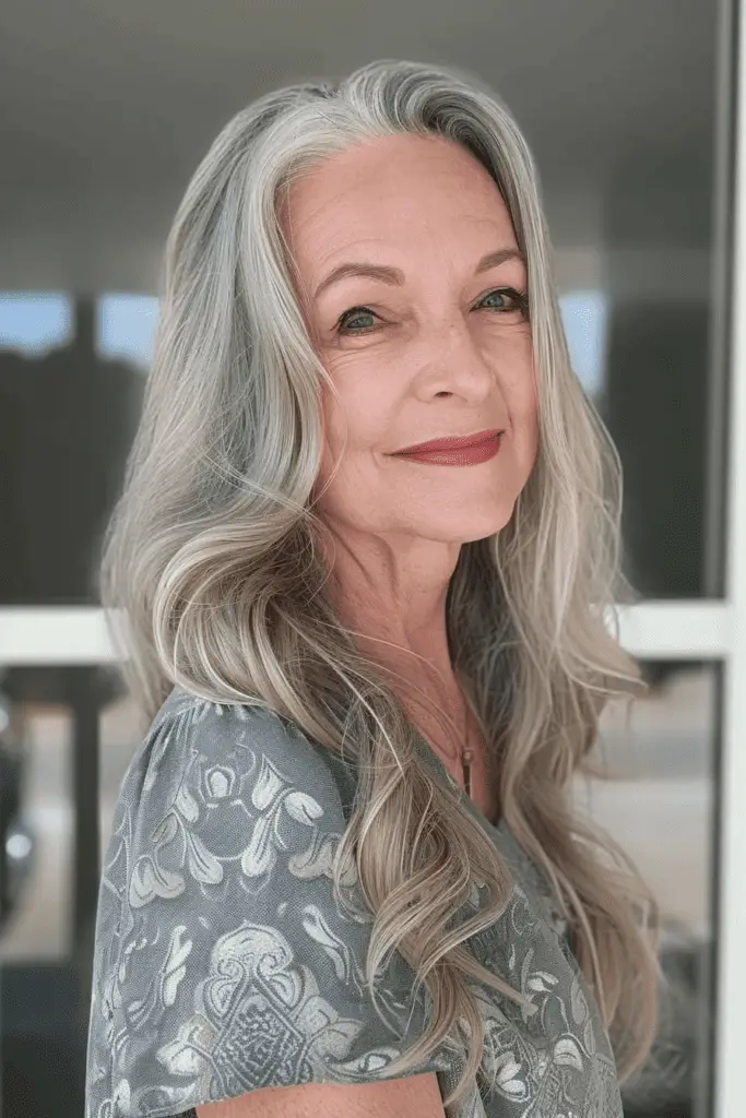 Long Silver Hairstyle with Subtle Waves