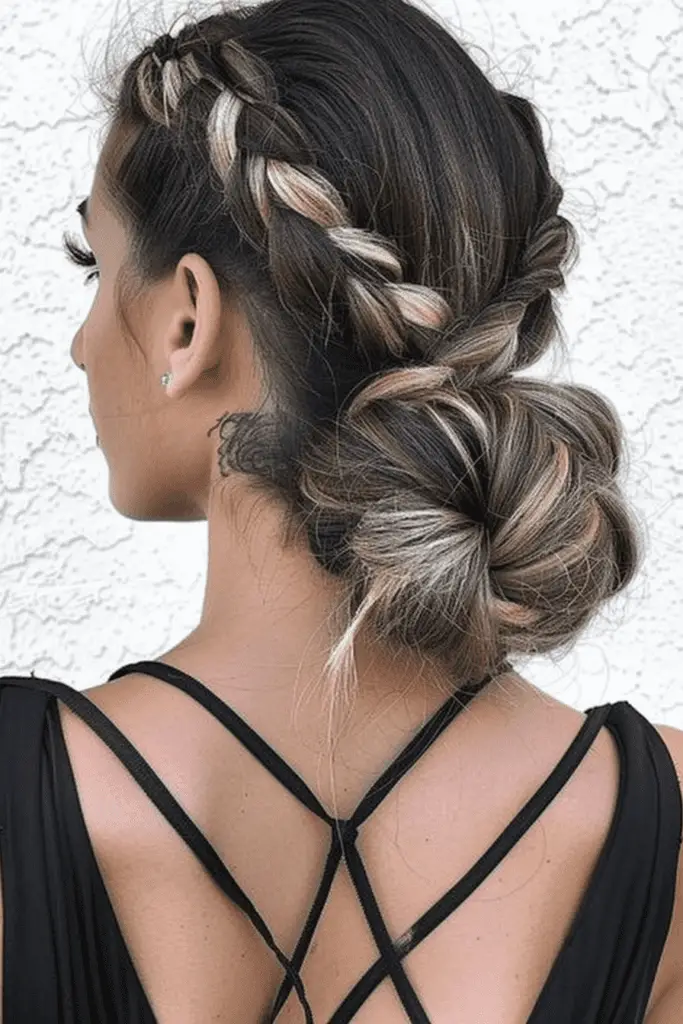 Low Bun With Two Braids Updo