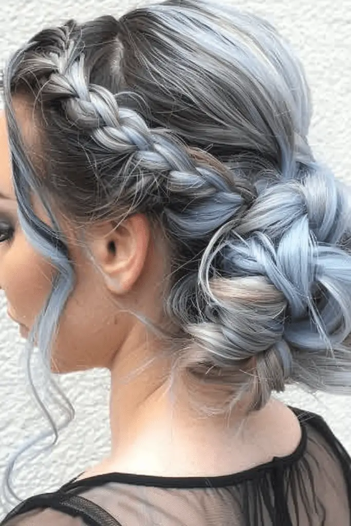 Low Curly Bun Updo With A Braid