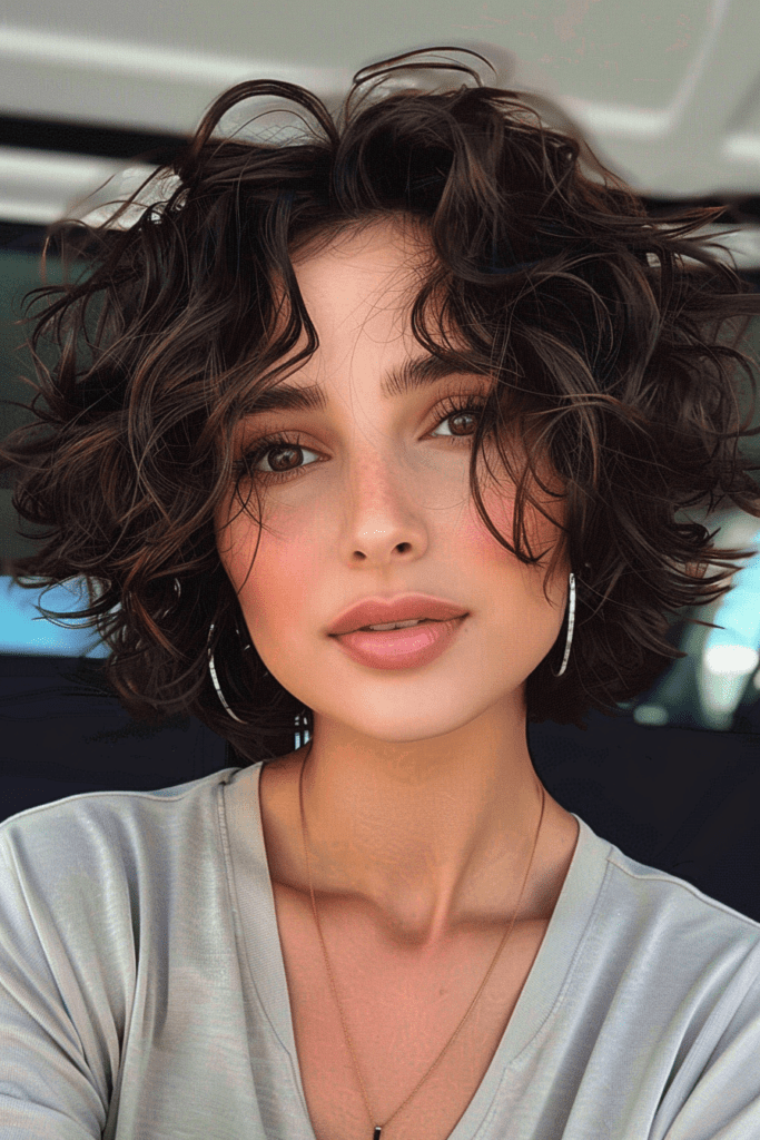 Messy Curly Bob for Thick Hair