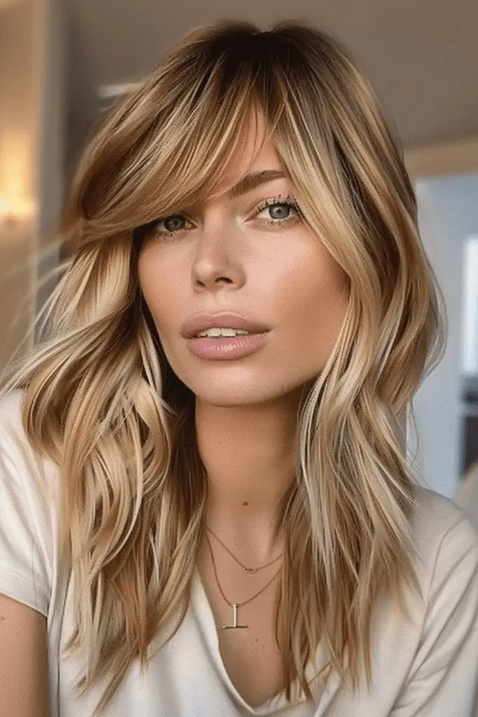 Middle Length Blonde Hair with Long Curtain Bangs