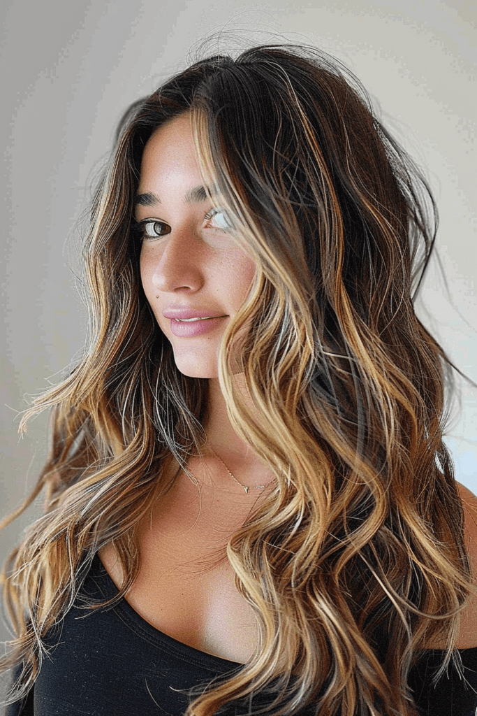 Sexy Long Dark Brown Hair with Blonde Highlights