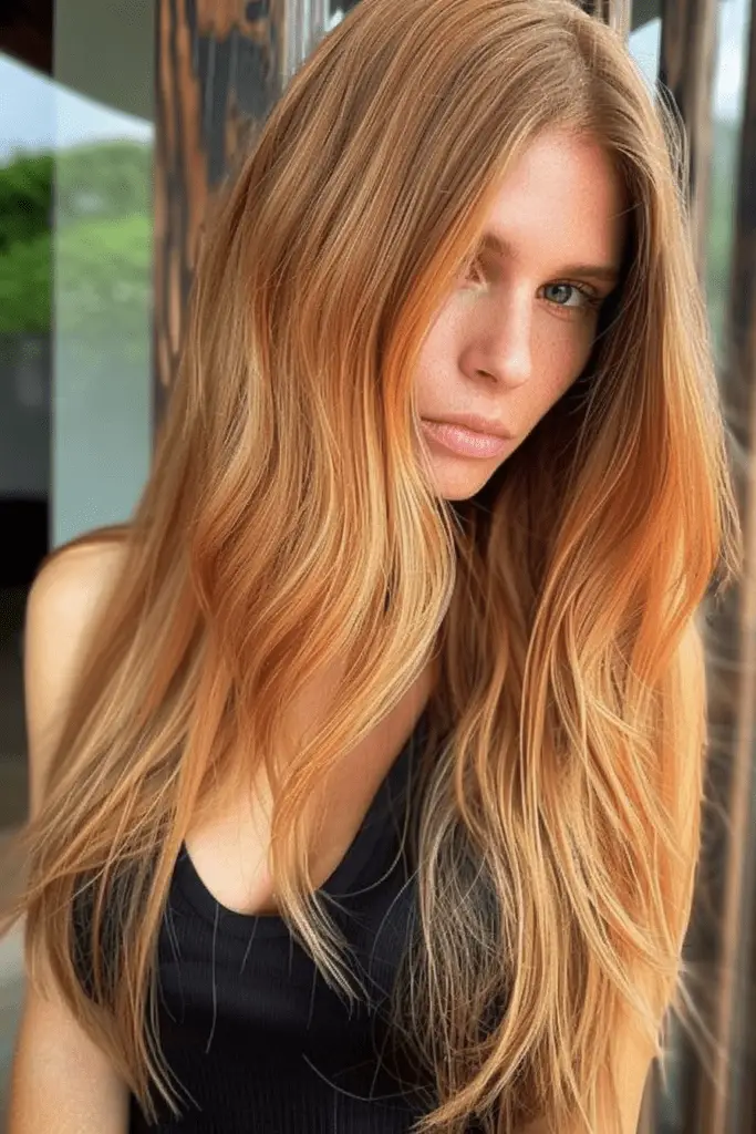 Strawberry Blonde Color on Long Straight Hair