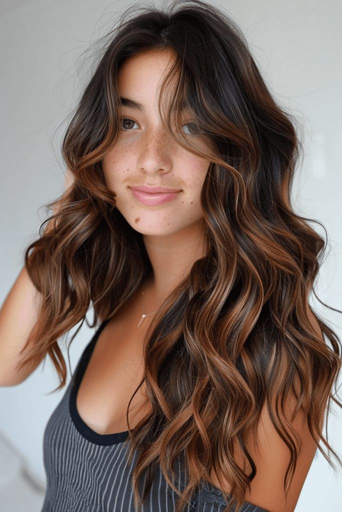 Thick Brown Hair with Highlights