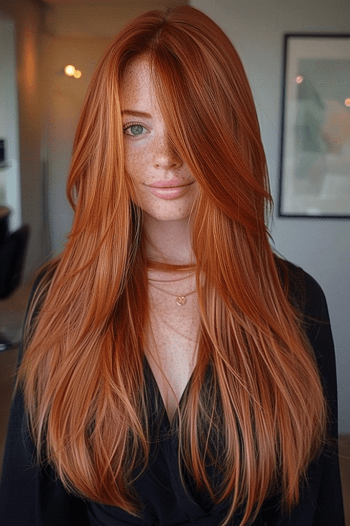 long layered red hairstyle